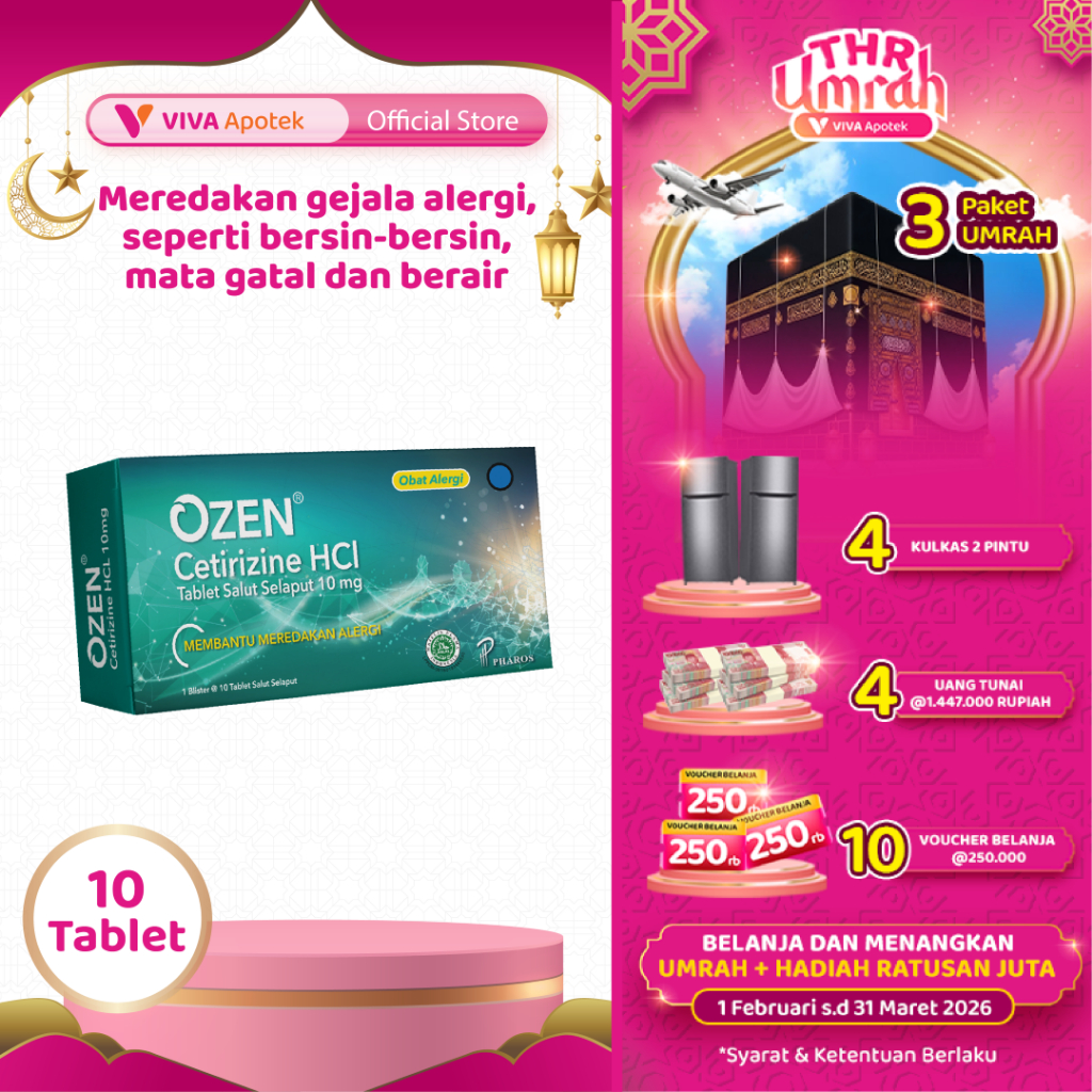 Ozen 10 mg / Cetirizine / Gatal / Alergi (10 Tablet)