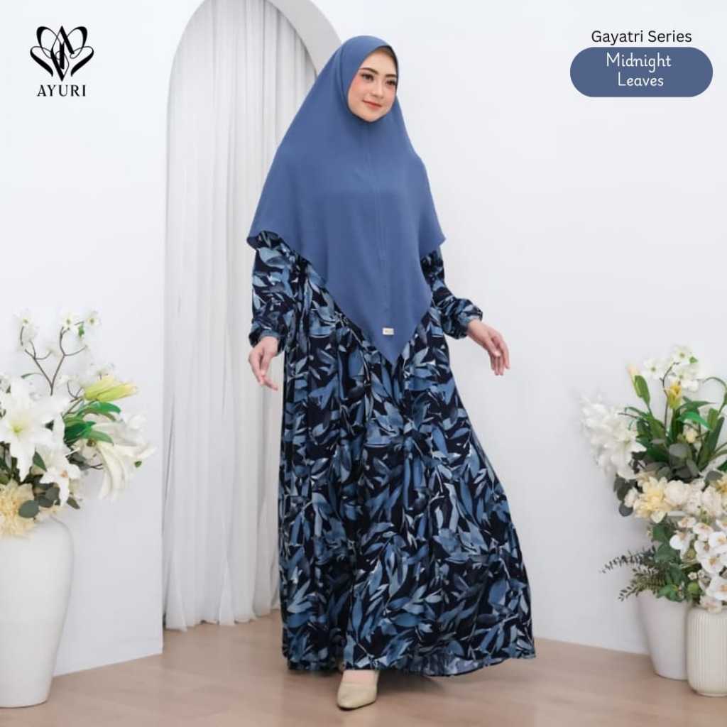Dress Arumi Set Hijab Gamis Jumbo Muslim Rayon Diamond Motif Bunga LD 110-120cm
