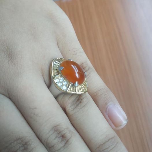 Cincin Batu Raflesia Merah Orange Natural – Batu Raflesia Oval Ring  Wanita Mewah
