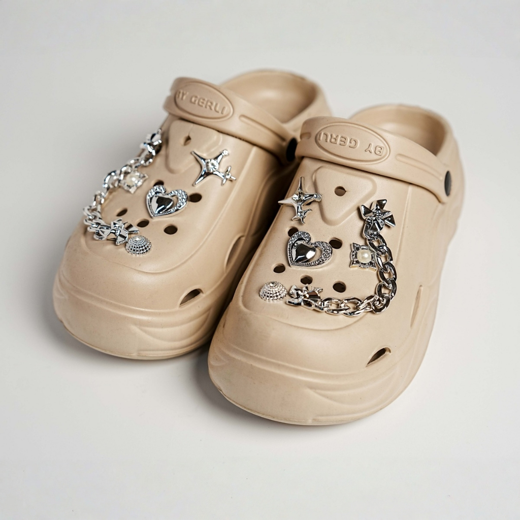 Sandal plat wanita karet EVA korea terbaru Sandal slop cewek jibbits love mewah kasual anti slip