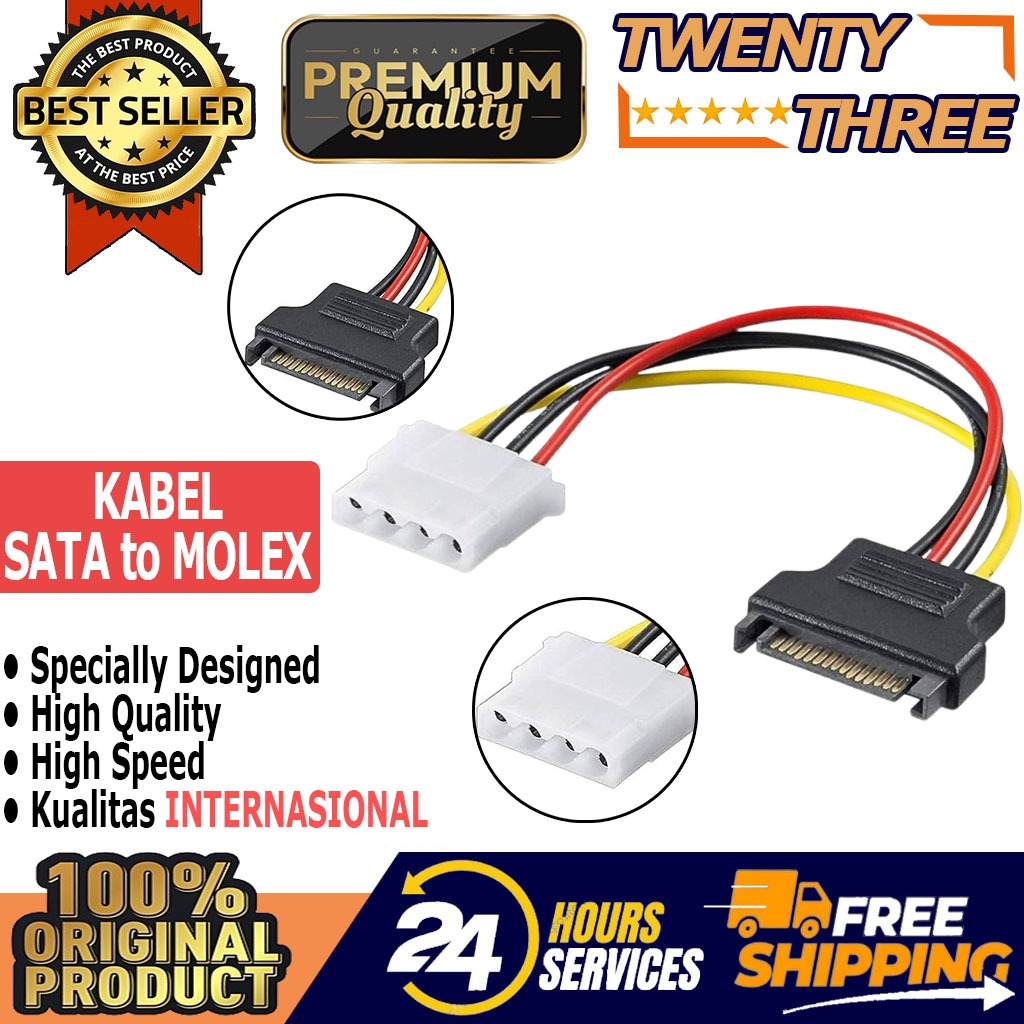 Kabel adapter SATA to MOLEX    Panjang : 20cmMaterial : 18AWG  HIgh Quality  100% BARU, BUKAN BEKAS 