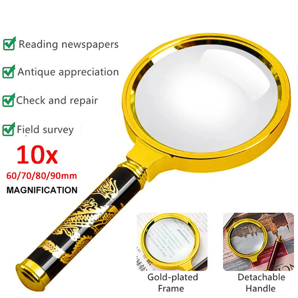 MALL TAFFWARE Kaca Pembesar 10X Diameter 60mm Handheld Lup Baca Desain Naga Elegan