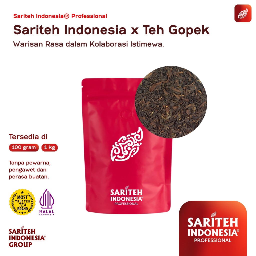 Teh Gopek x Sariteh Indonesia 1 Kg | Teh Jasmine Kental & Wangi | Cocok untuk Es Teh & Jualan | Sari