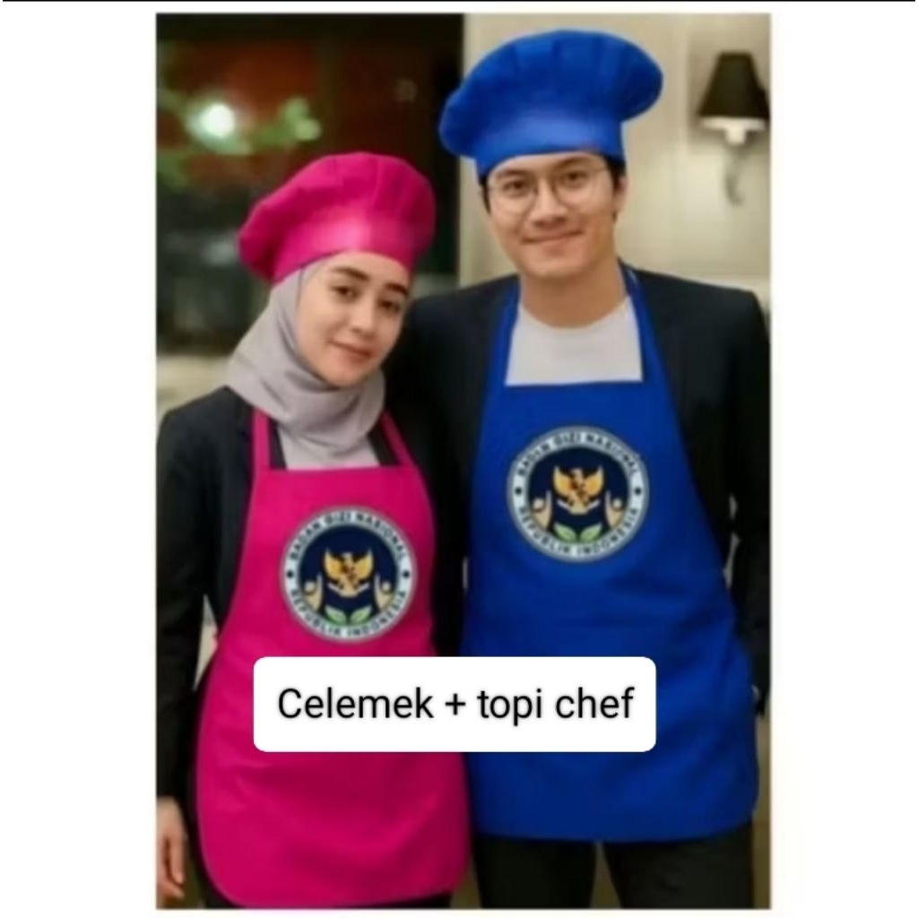 APRON + TOPI UK DEWASA LOGO BGN/ DENGAN SAKU DAN LOGO/ BAHAN KAIN