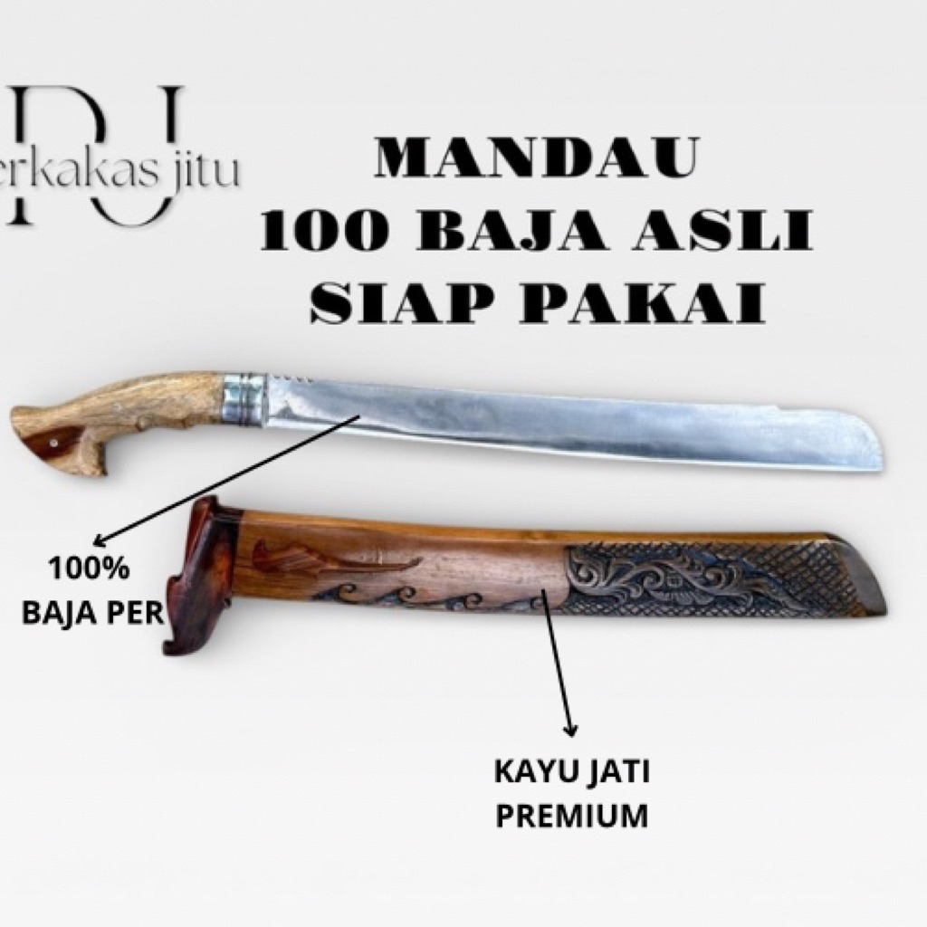 Mandau Baja Asli + Sarung Full Ukir Kayu Jati | Handle Kayu Jati – Tajam, Kokoh, Handmade Premium