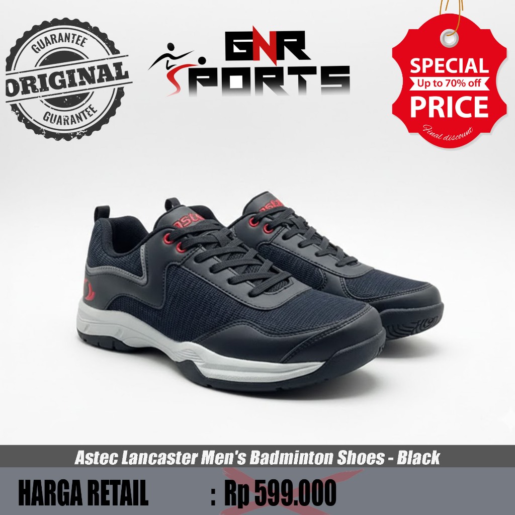 Sepatu Astec Lancaster Men's Badminton Shoes - Black Original 100%