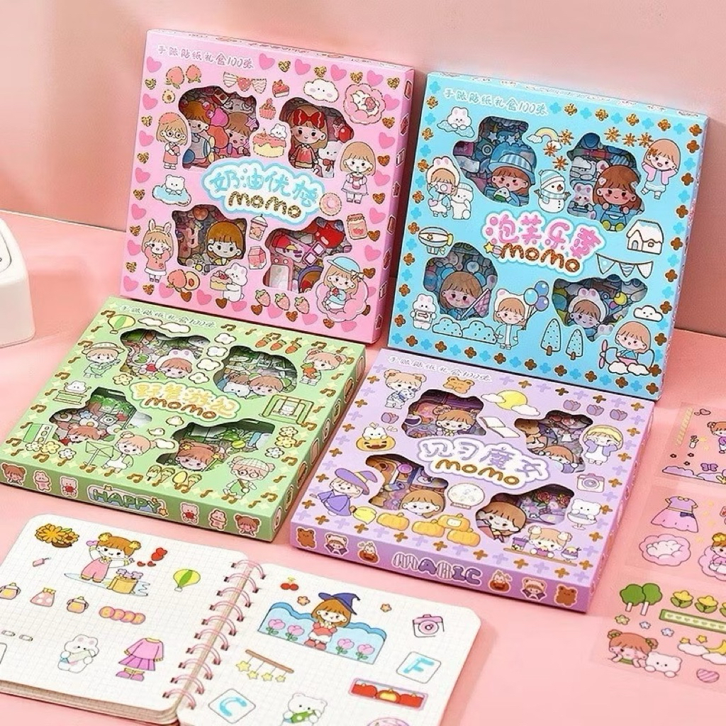 Stiker Momo/Masu/Tea Time isi 100 lembar Motif Kartun Korea