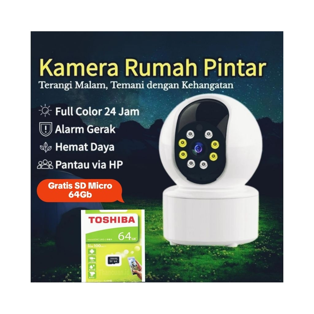 CCTV kamera Wireless - Night Vision Warna Super Jernih - Pantau Lewat HP (Android/iphone) Deteksi Ge