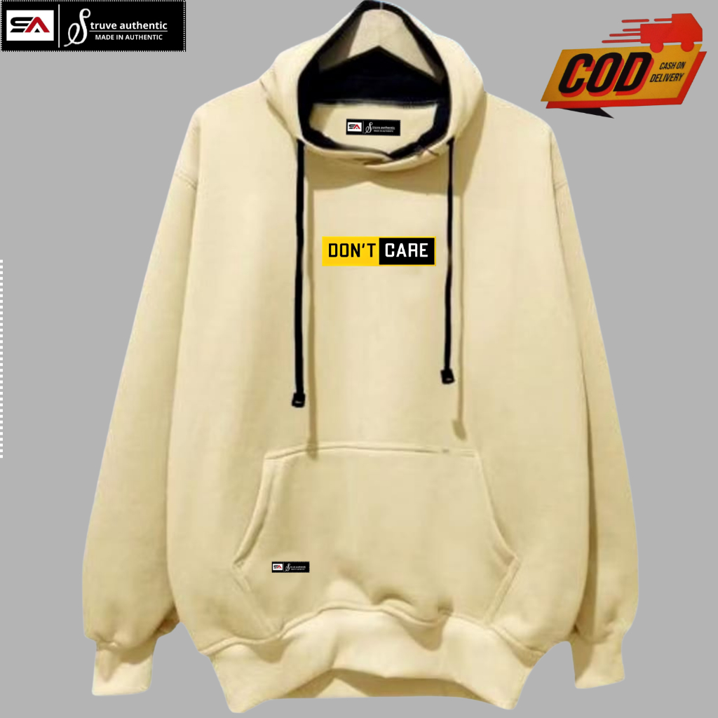 Jaket Pria Hoodie Distro Terbaru Keren Warna Cream/Abu Paralon List Sablon Dont Care Sweater Ziper R