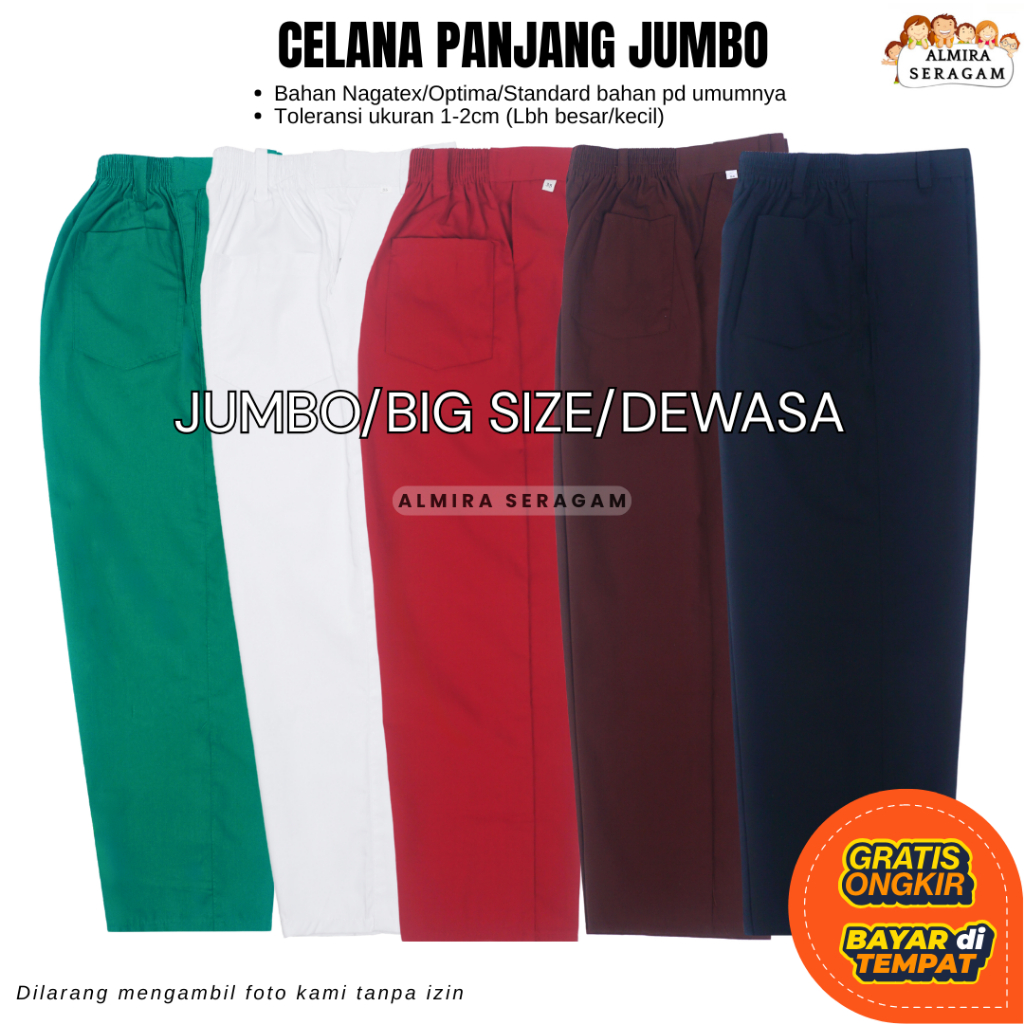 CELANA PANJANG JUMBO/DEWASA Sekolah SD SMP Laki SD Seragam Sekolah SD MI MTS Warna MERAH PUTIH HITAM
