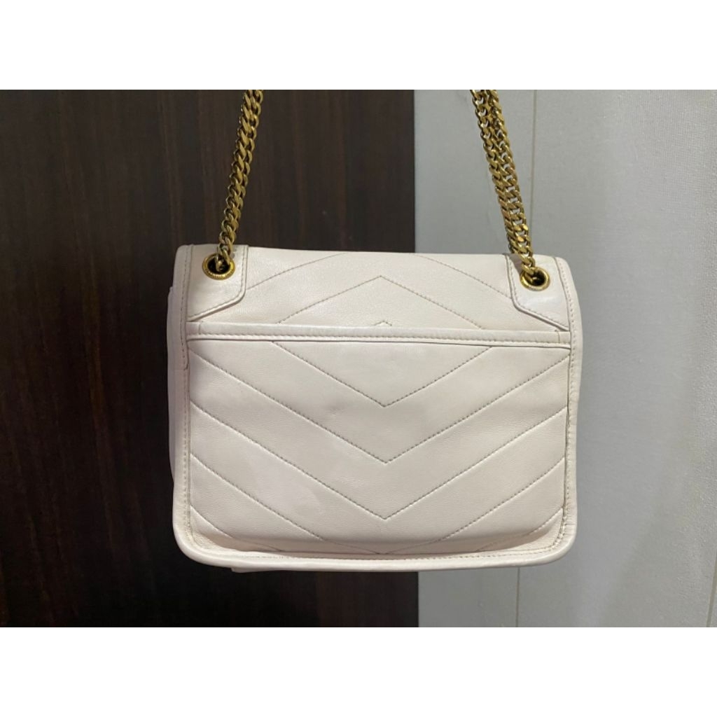 Tas Preloved YSL* Baby Niki Chain Bag Blanc Vintage Lamskin