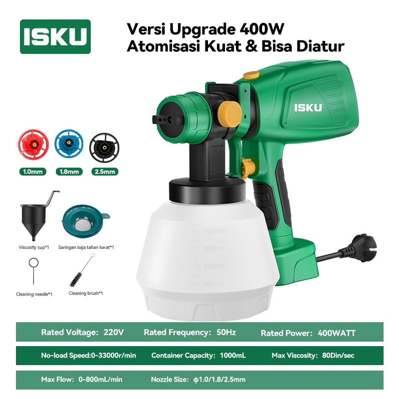 ISKU Electric Spray Gun 400W 800ml Mesin Cat Semprot Listrik Kapasitas tinggi Alat portabel Semprota