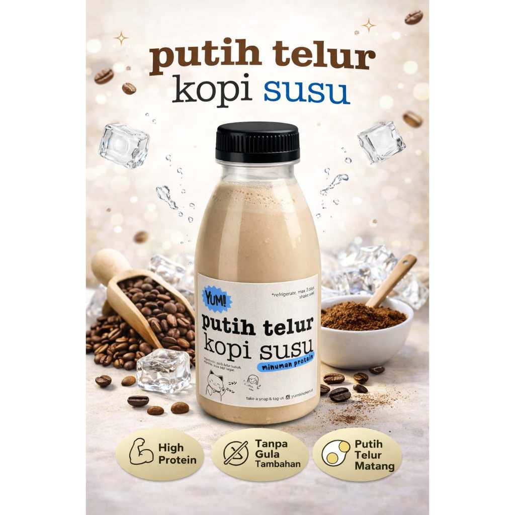 Minuman Protein Putih Telur Kopi Tanpa Gula/ Putih Telur Kopi Susu / Susu Protein Putih Telur