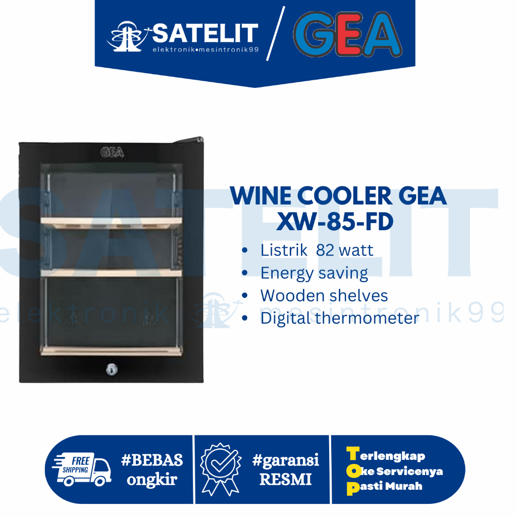 Wine Cooler GEA XW-85-FD Black | Kulkas Anggur 85 Liter | Rak Kayu Elegan | Low Noise & Hemat Listri
