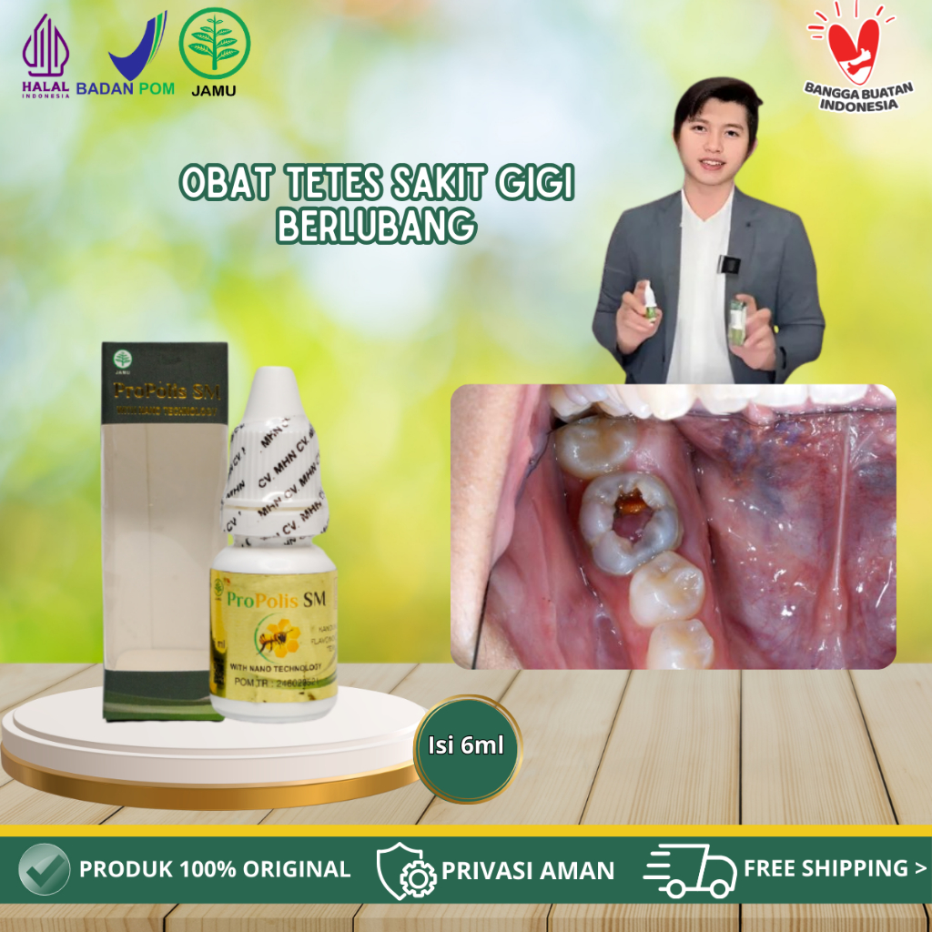 Propolis SM - Obat Tetes Sakit Gigi Berlubang, Gigi Keropos Hitam, Sakit Gigi Anak Dan Dewasa, Obat 