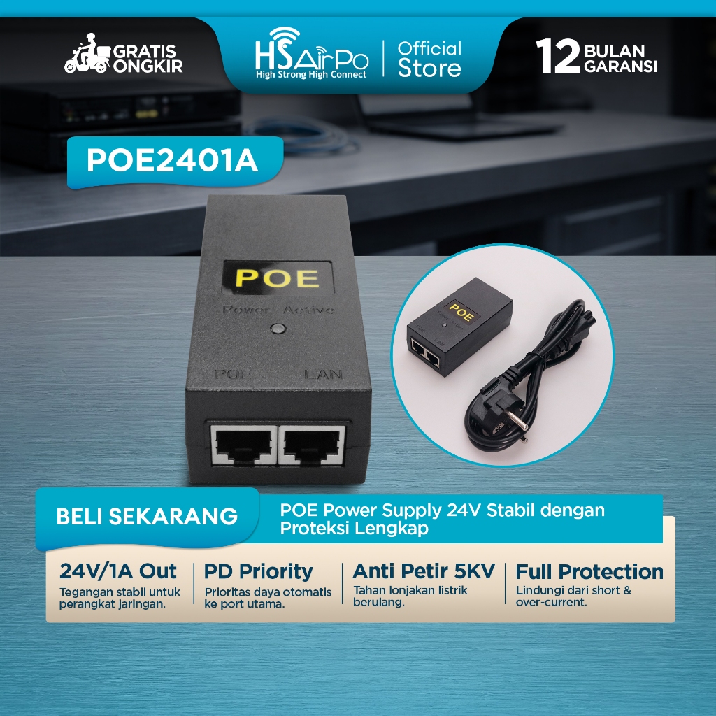 HSAirPo POE Power Over Injector Passive Ethernet Adaptor POE 24V/1A POE2401A