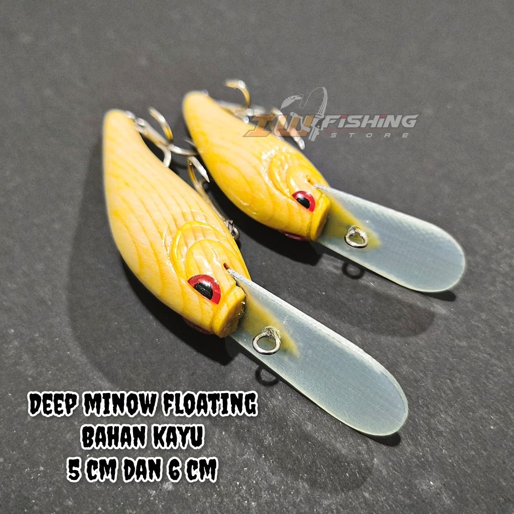 Lure minow deep floating panjang 5 cm dan 6 cm bahan kayu warna natural umpan pancing casting hampal