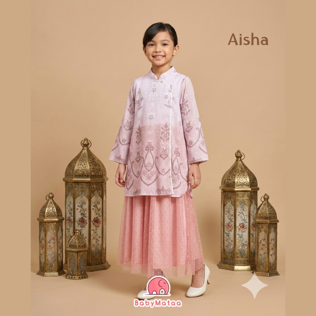 AISHA Long Dress Anak Perempuan 2-14 Tahun Ceruty Babydoll Premium Baju Lebaran
