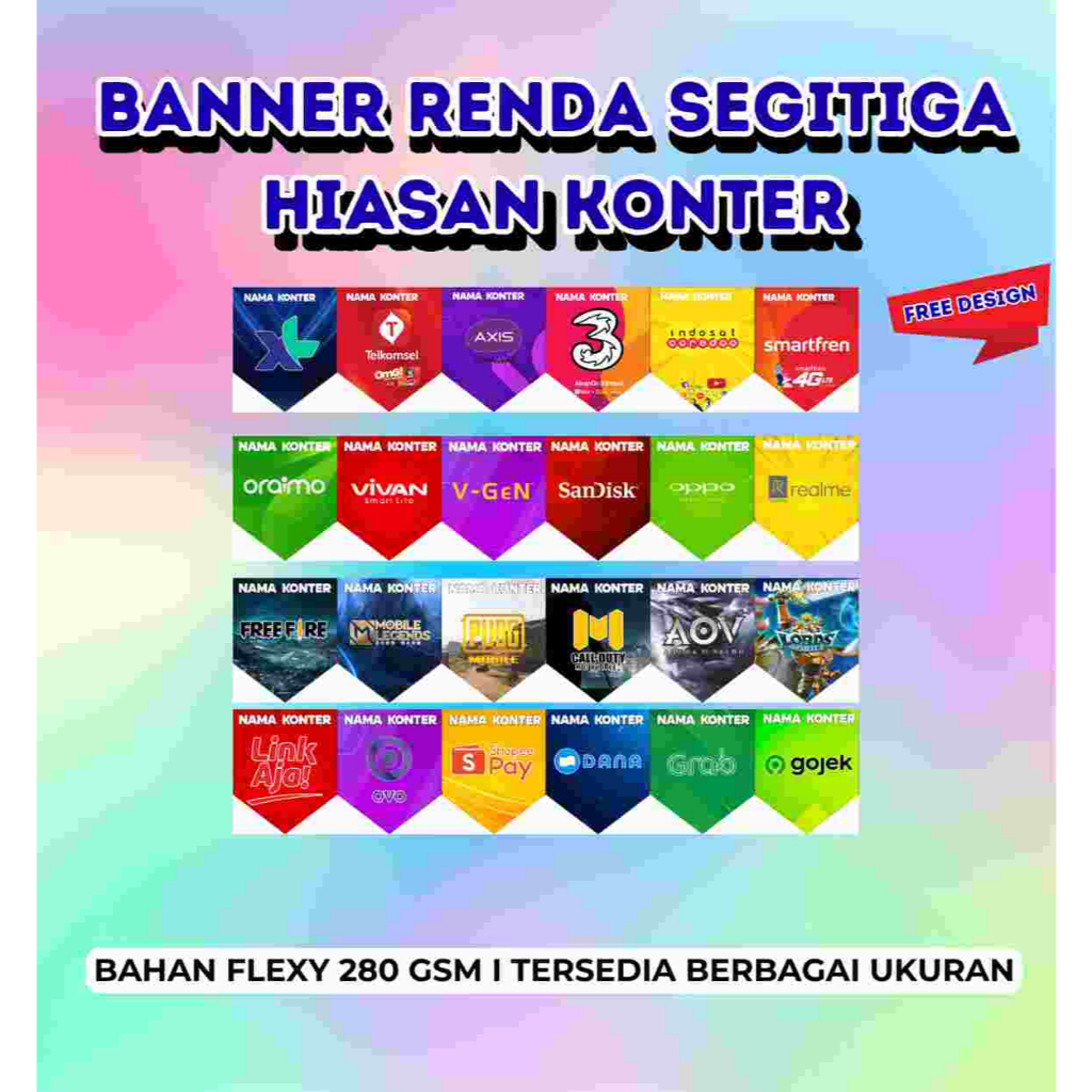 Banner Renda Segitiga Konter | Hiasan Etalase Toko & Booth | Warna Cerah Menarik