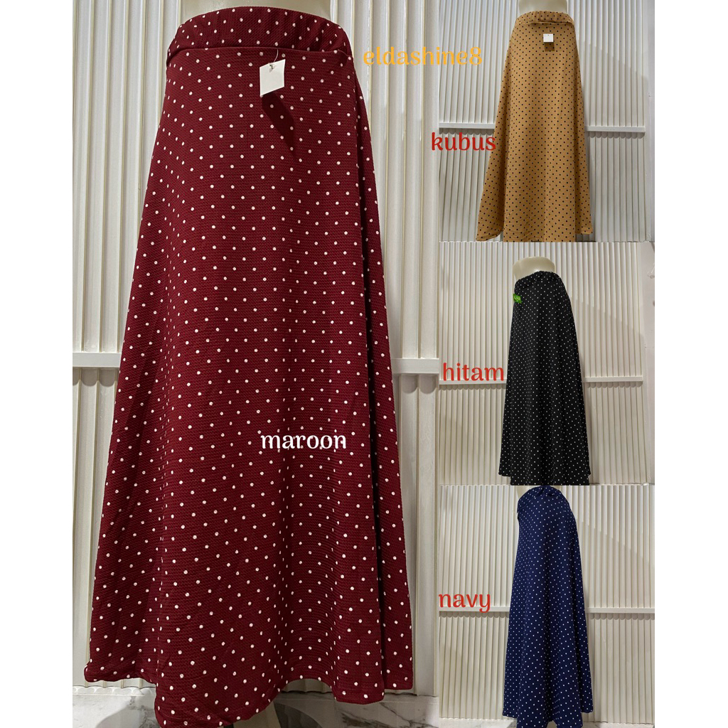 Rok payung panjang wanita motif bintik/polkadot kecil full karet pinggang