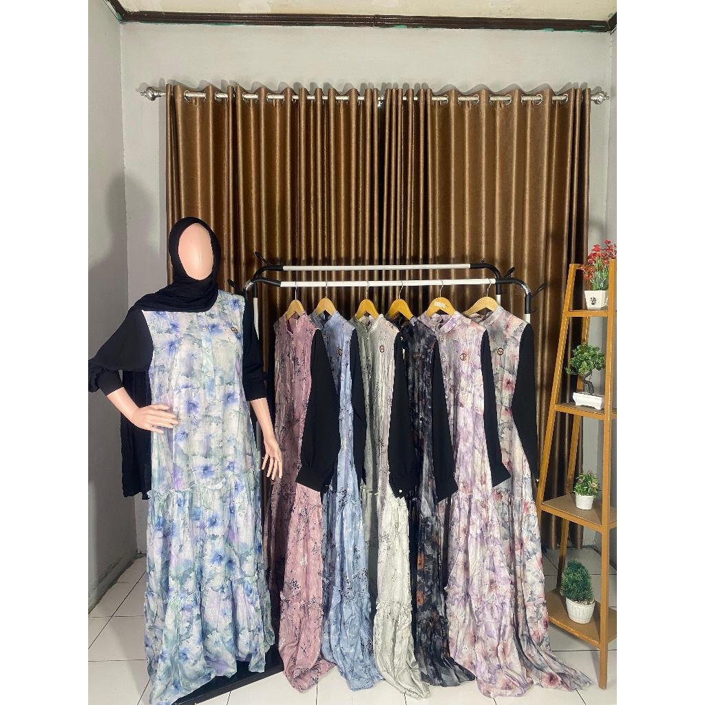 Gamis hania motif bunga besar dan kecil