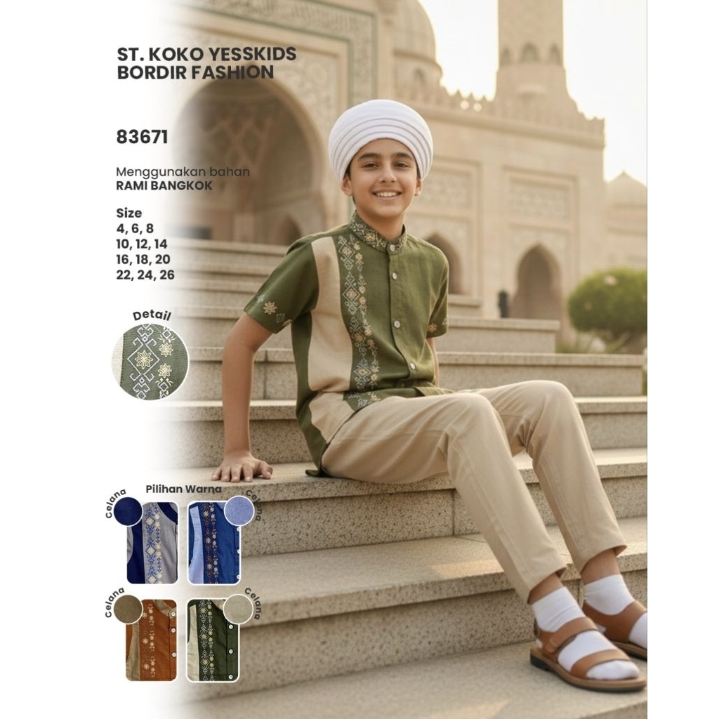 SETELAN KOKO ANAK BORDOR YESS KIDS LENGAN PENDEK PREMIUM