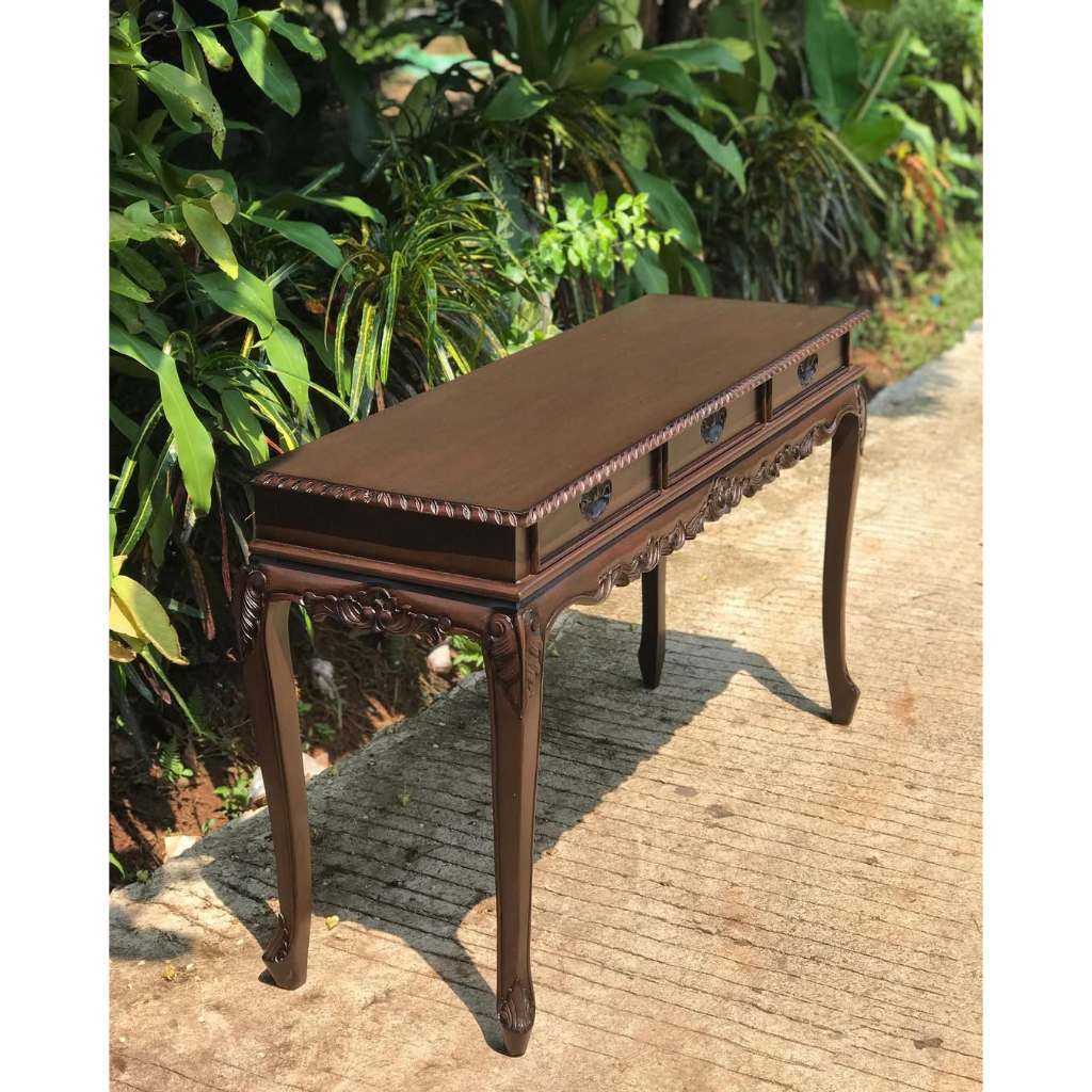 Meja Konsol Jati Ukir Klasik Minimalis - Meja Konsul Laci 3 - Meja Konsul Kayu Jati 120x40x75cm