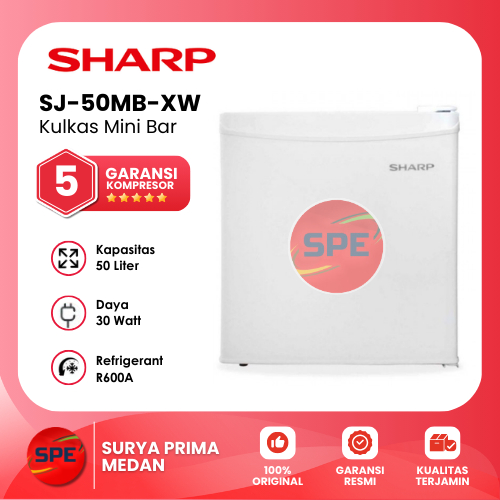 KULKAS MINI PORTABLE SHARP KAPASITAS 50 LITER SJ-50MB-XW / SJ50MBXW GARAMSO RESMI (MEDAN)