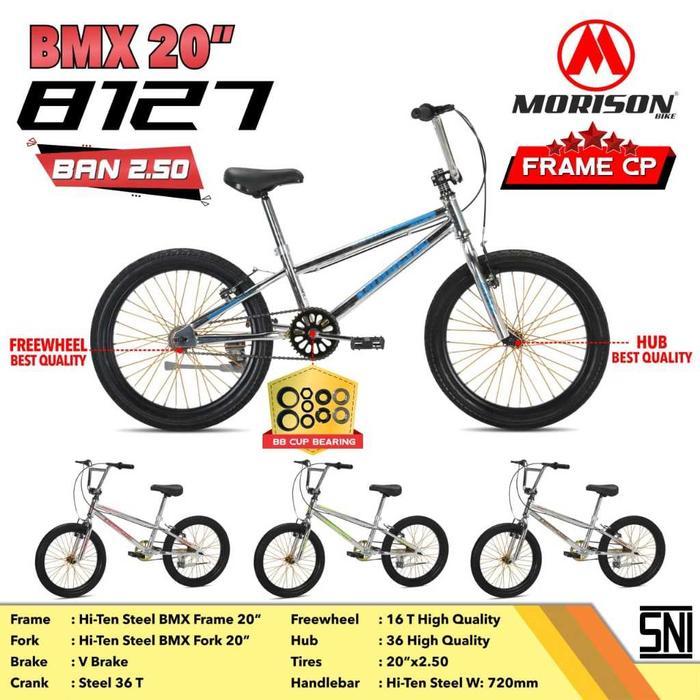 sepeda anak laki BMX MORISON 8127 ukuran 20 inch frame chrome cp 8-12 tahun