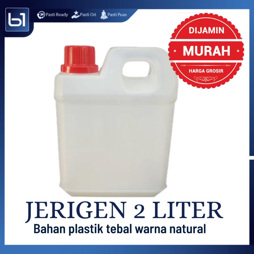 Botol Jerigen Putih 2 Liter Tutup Merah, Derigen Plastik 2000Ml Botol Jerigen 2 Liter Baru