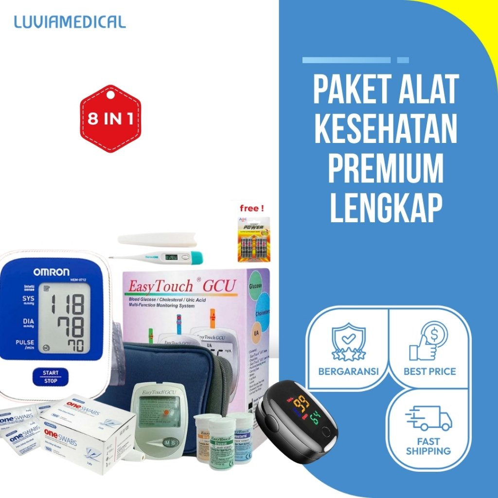 Paket Alat Kesehatan Premium 5 In 1 / Alat Test Darah Easy Touch GCU 3 In 1 / Digital Tensimeter Omr