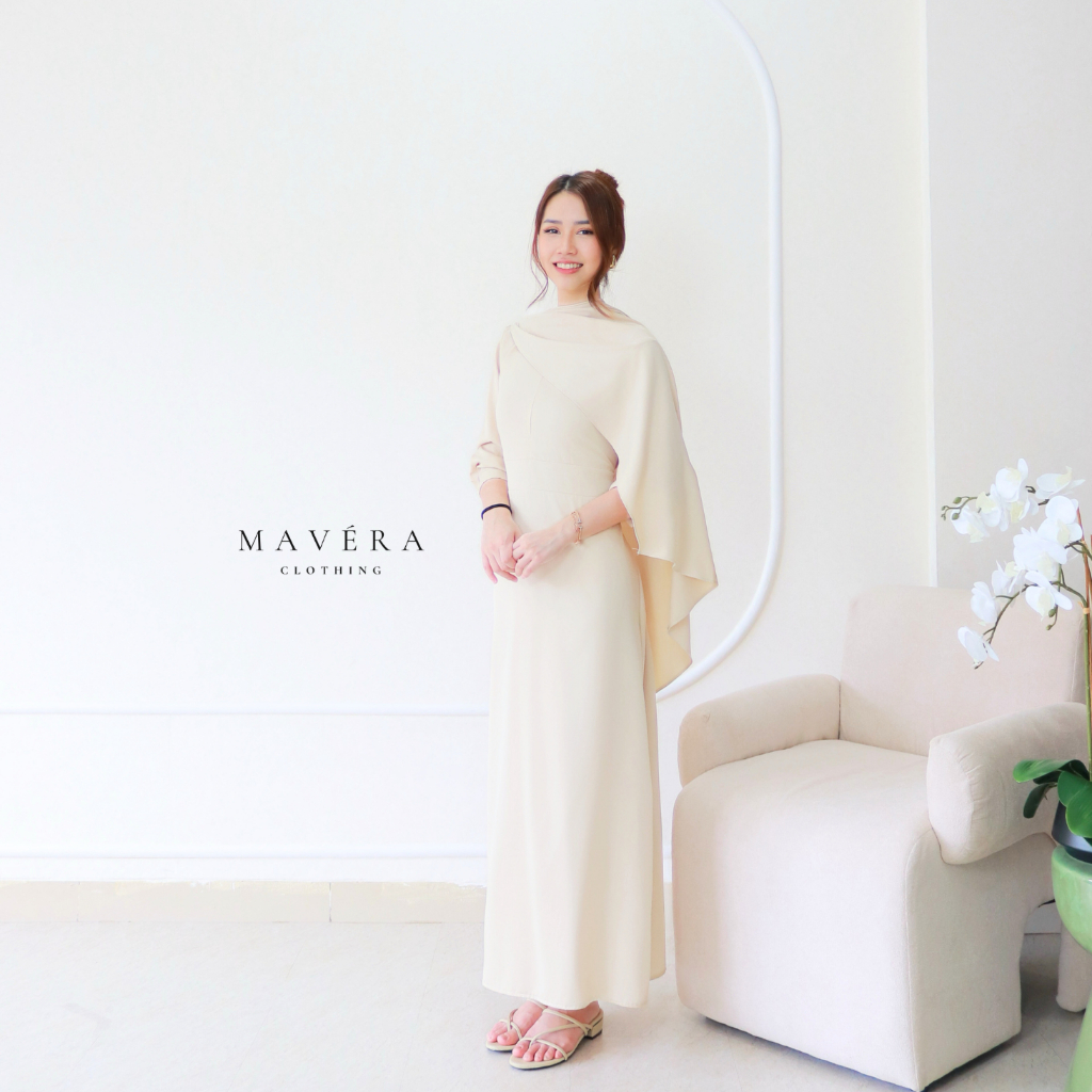 MAVERA - Elizabeth Cape Multiways Dress Cotton Silk Wrap Long Dress Mewah Elegan Lembut Nyaman Simpl