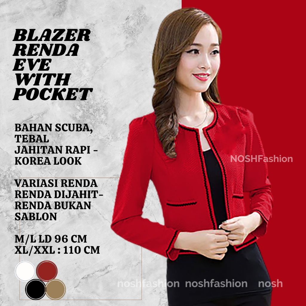 Blazer Kerja Wanita Big Size Variasi Renda Eve / Blazer Wanita Oversize Renda