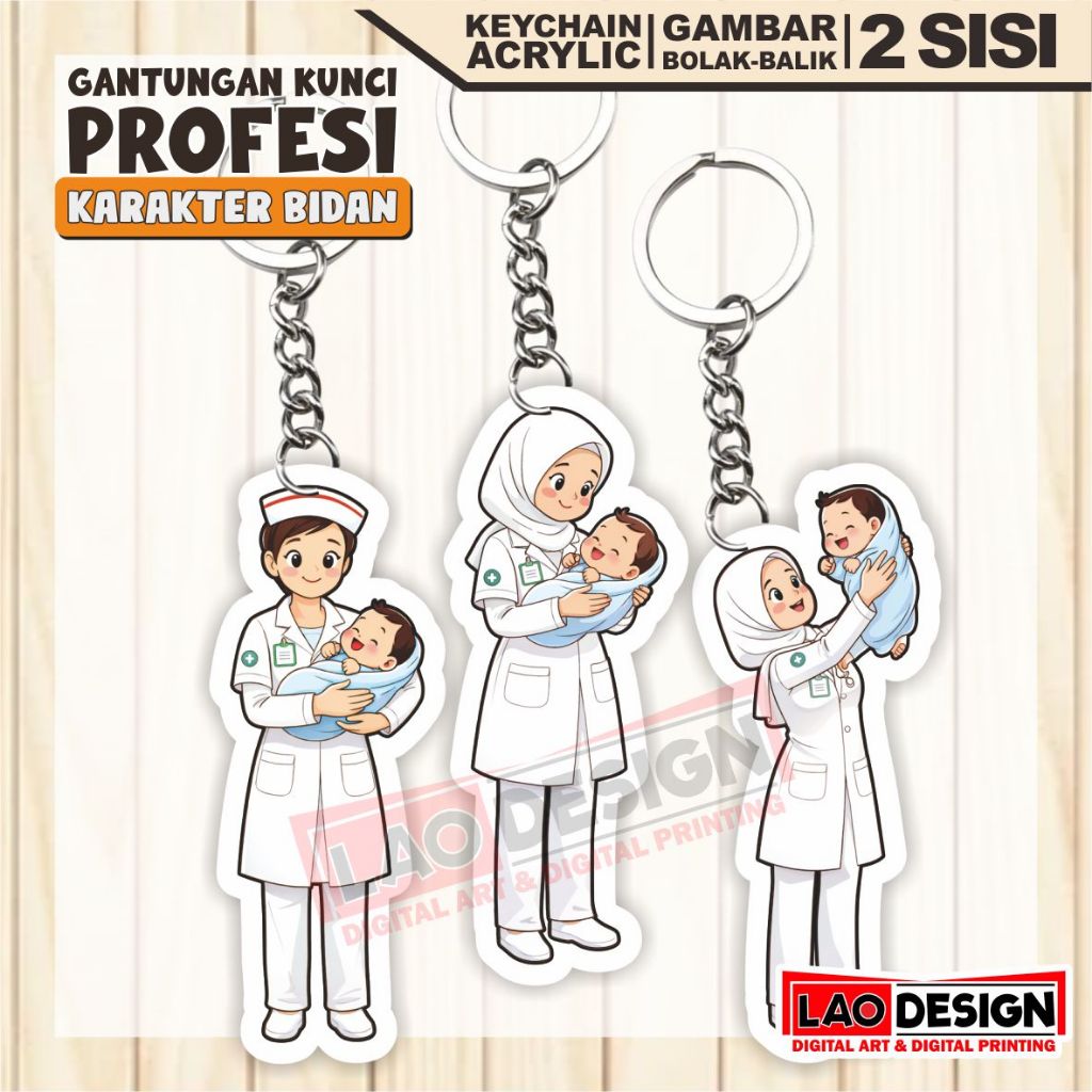 Gantungan Kunci PROFESI NAKES BIDAN - Keychain Bidan - Keychain Akrilik - Gantungan Kunci Karakter B
