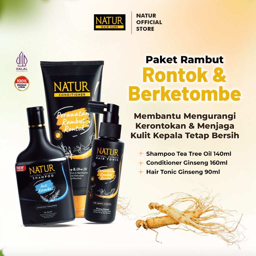 Paket Rambut Rontok dan Berketombe - Shampoo, Conditioner, Hair Tonic Rambut Rontok dan Ketombe