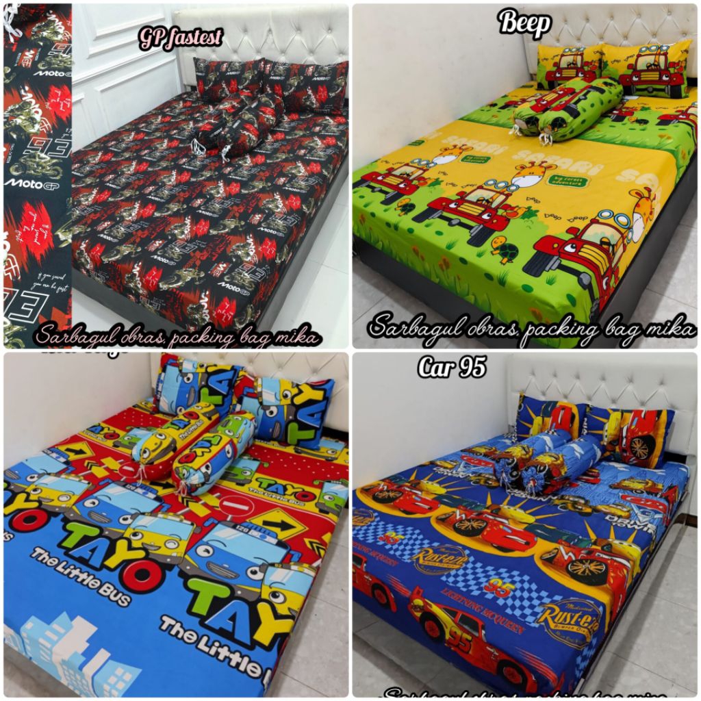 SPREI KARET SPREI HOMEMADE MOTIF TAYO CAR MOBIL DINO BEEP BEEP THOMAS ANAK KARAKTER