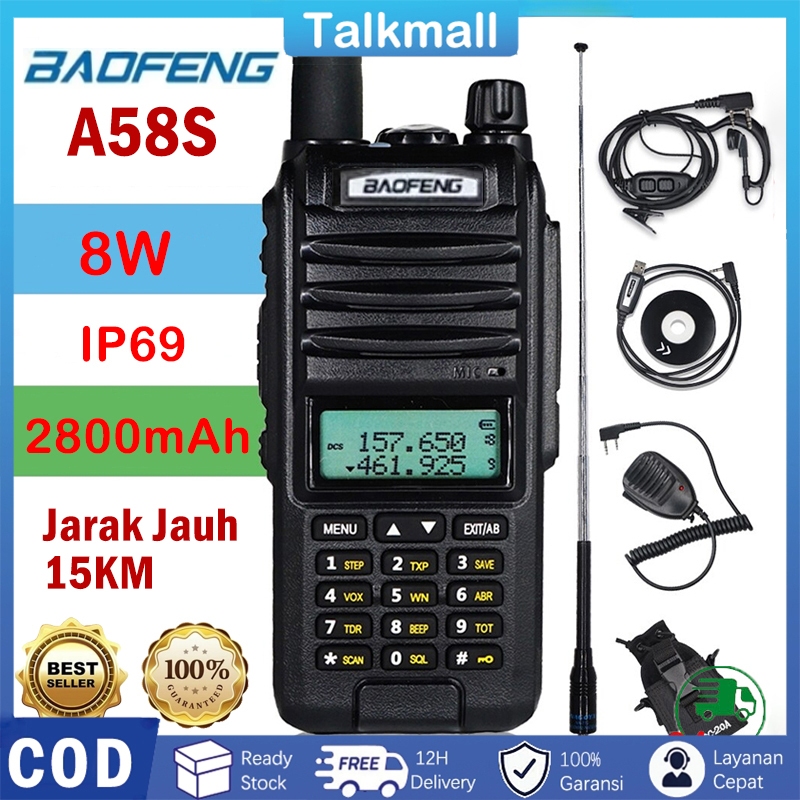[100%Ori] HT Baofeng A58S Walkie Talkie Tri-Band UHF/VHF 2800mAh 8W Jarak Jauh 15KM Waterproof Mini