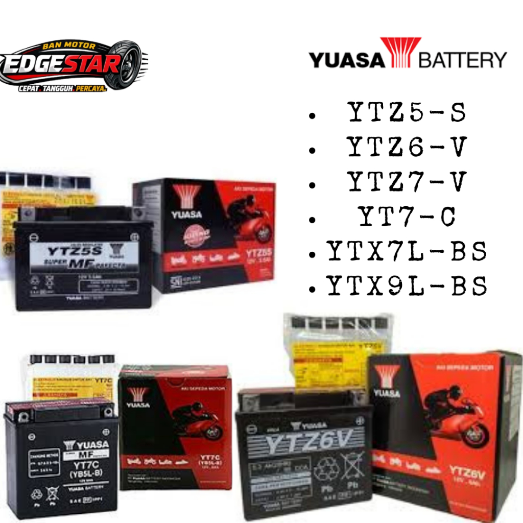 Accu Motor Yuasa  YT7C YTZ5S YTZ6V YTZ7V YTX7L-BS YTX9-BS MF AKI KERING