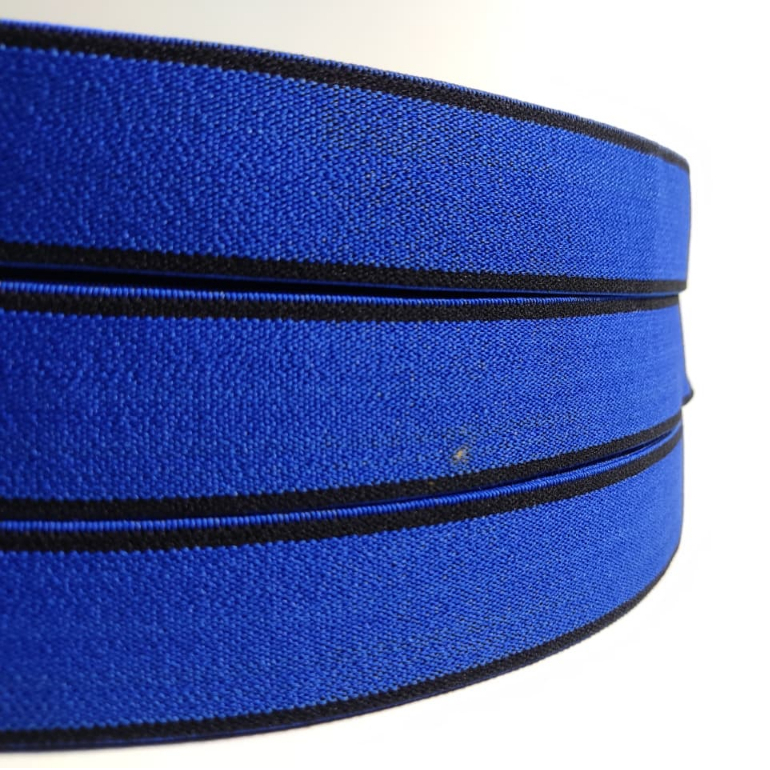 Karet Elastis Salur 3 CM - Biru List Hitam | Karet Elastis Salur | Karet Sintetis | Aksesoris List C