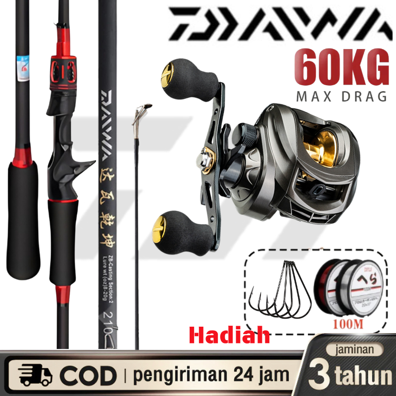 DAIWA Set Alat Pancing Lura Casting Baitcasting Gear Ratio 8.2:1 Lengkap