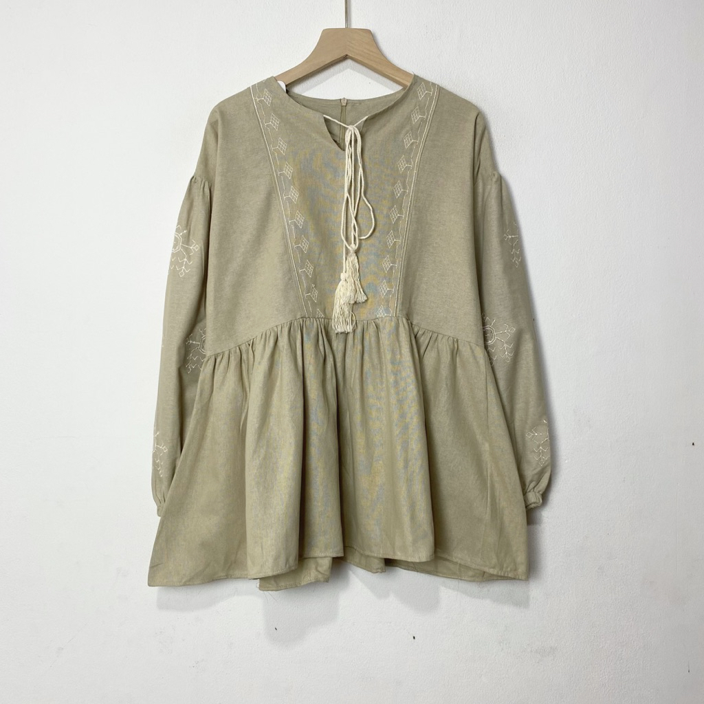 Naura Blouse LD 110 Atasan Wanita Bordir Linen