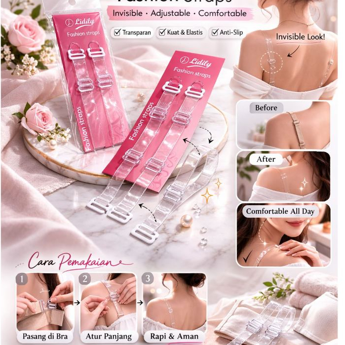 Tali Bra BH Lidily Bening Silikon Lembut Transparan / Fashion Straps Transparant Lidily  Tali BH Sep
