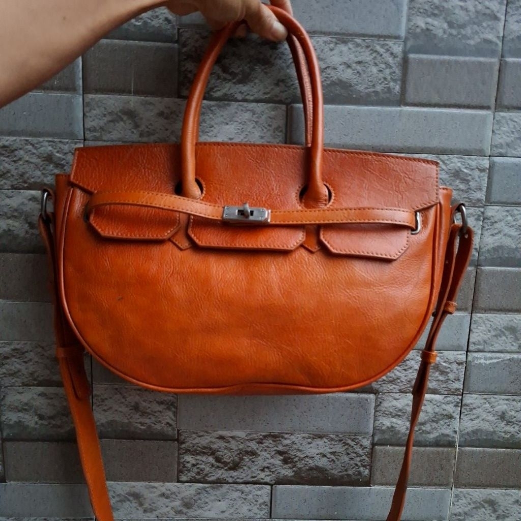 Sling Top Handle Bag Genuine Leather, Tas Kulit Sapi Asli