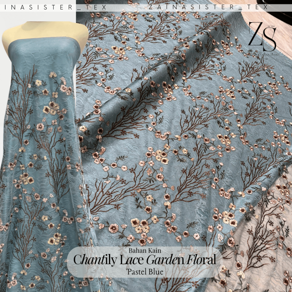 Bahan Kain Kebaya Mewah Brokat Brukat CHANTILY LACE BORDIR Motif Bunga Garden Floral Raya Collection