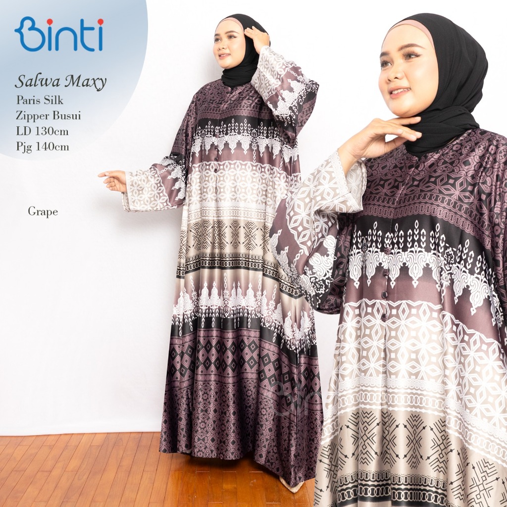 binti gamis jumbo wanita kekinian ld 130 salwa maxy motif printing mat paris silk