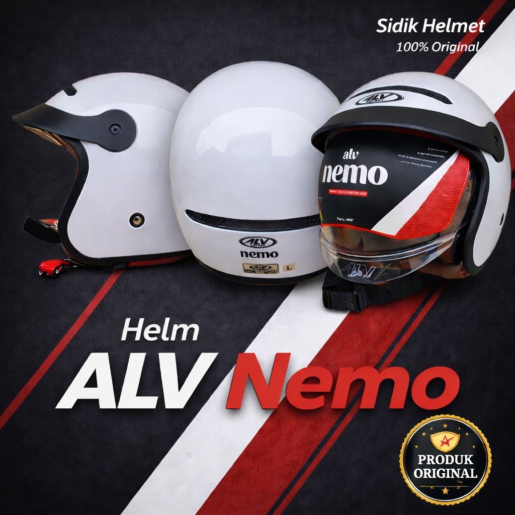 ALV NEMO 100% ORI Helm Half Face Solid Single Visor Slide | Helm Motor Cewe Cowo Standar SNI