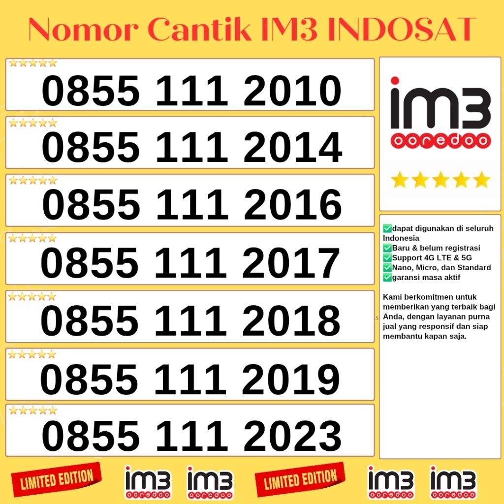 Nomor Cantik Im3 Indosat 1111 Tahun Triple Super Abab 0856 Kartu Perdana Indosat im3 Support 4g lte 