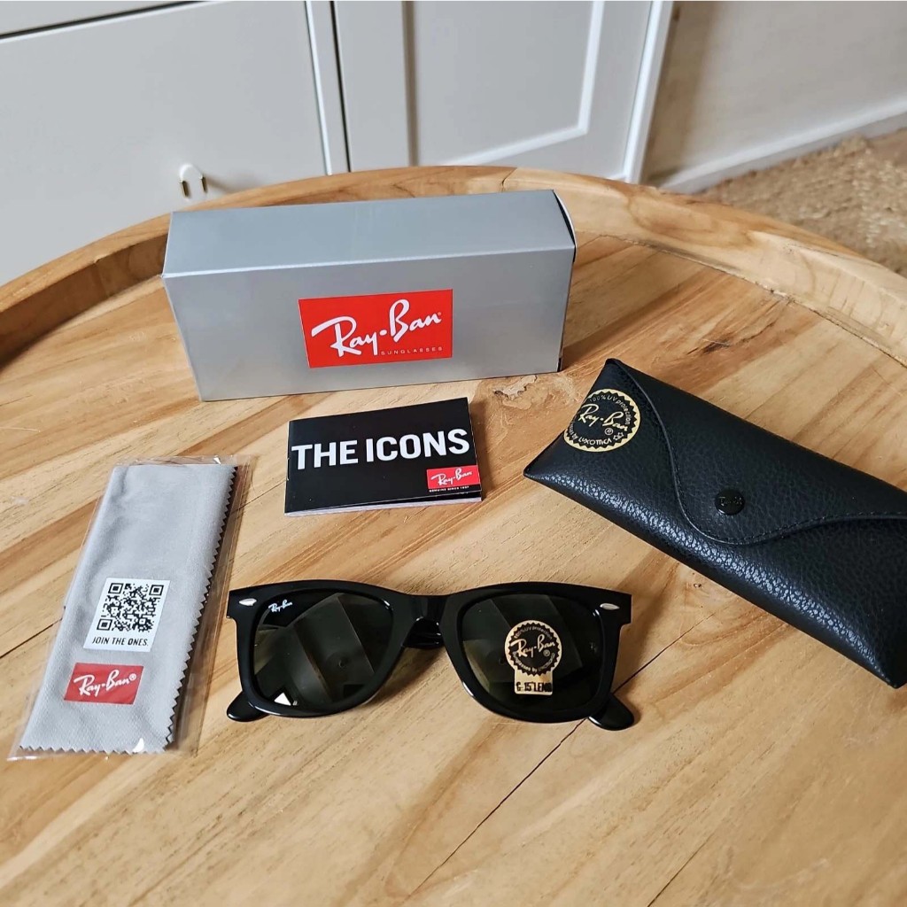 Kacamata Rayban Wayfarer RB2140 901 Black Glossy Lens Green Original