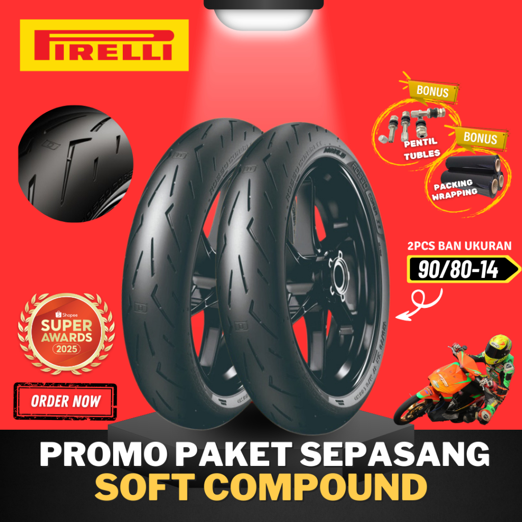 [PAKET SEPASANG 2 BAN] BAN PIRELLI DIABLO ROSSO CORSA 2 ( 90/80-14 ) SOFT COMPOUND RING 14 / BAN BAL