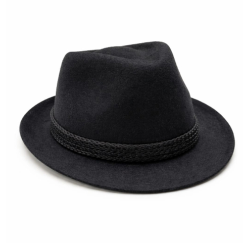 Topi Laken Fedora Unisex Black Tali Klasik